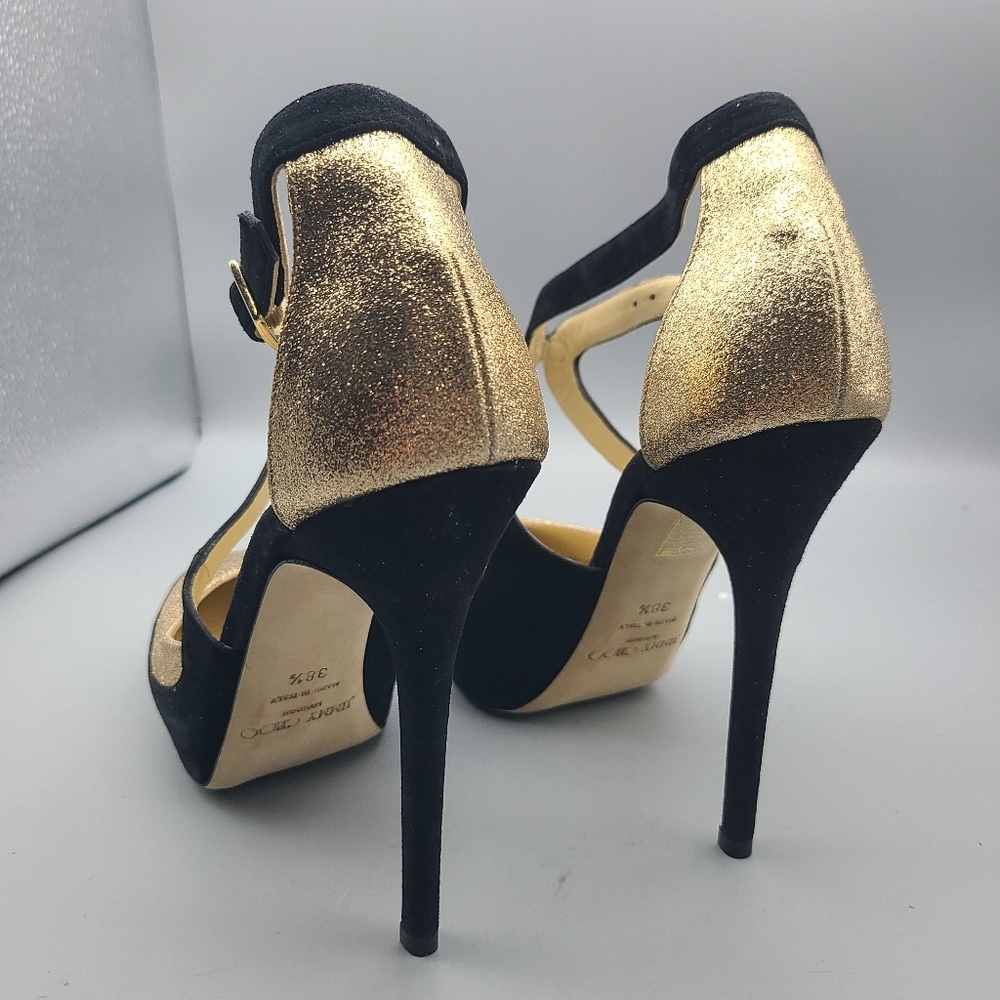 Jimmy Choo black suede glitter  pumps heel shoes sz 8.5 - Picture 6 of 11
